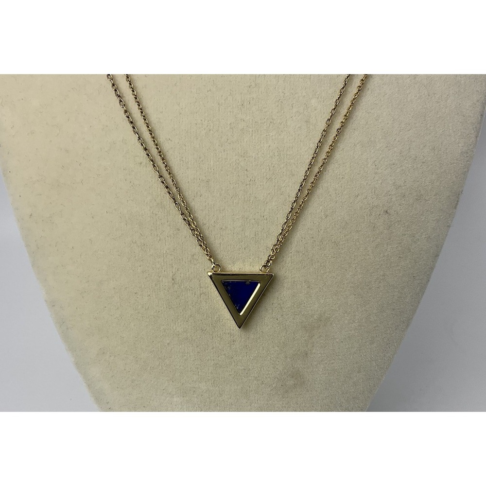 Michelle Campbell Lapis Triangle Pendant Necklace 18" Gold Plated Double Chain